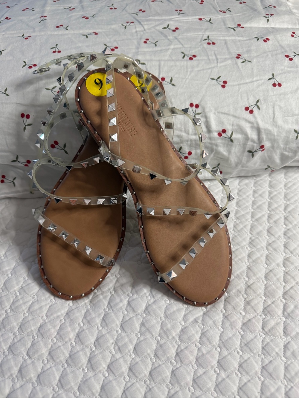 & Other Stories Tan Flat Sandals with Clear Studded Straps